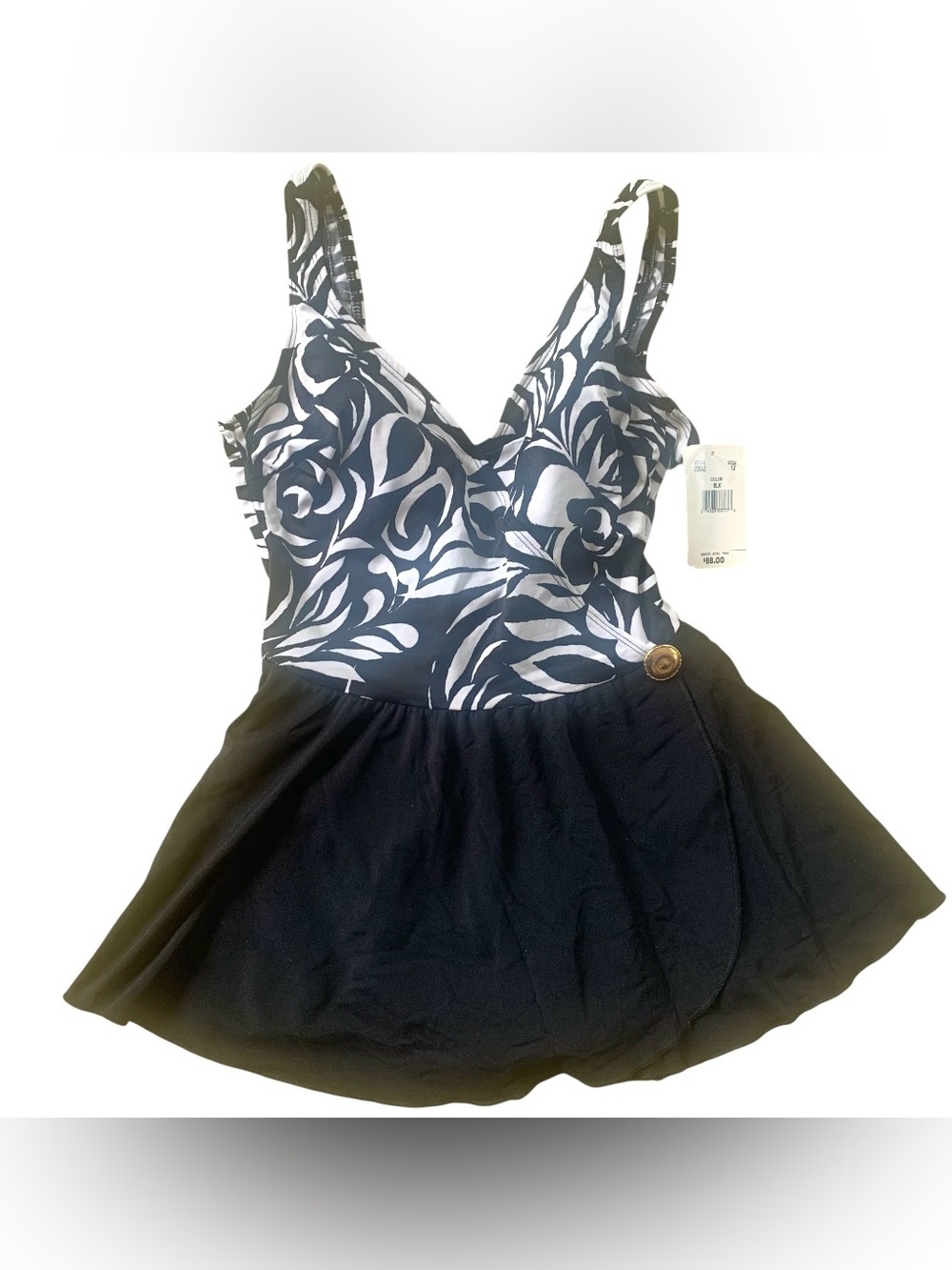 Longitude Black & White One Piece Swimsuit Swim dress NWT  Women’s Size 12